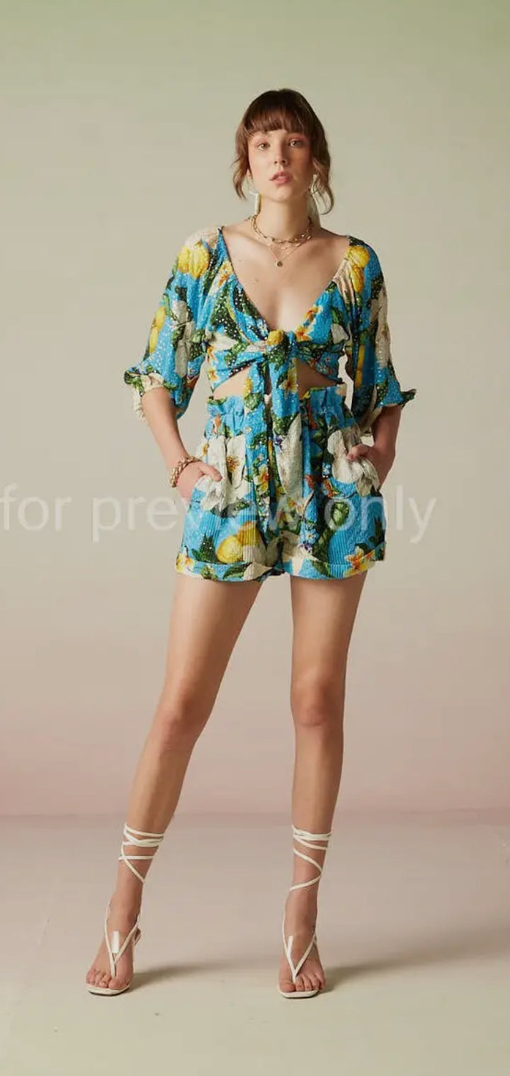 Sequined Tropical Patterned Blouse