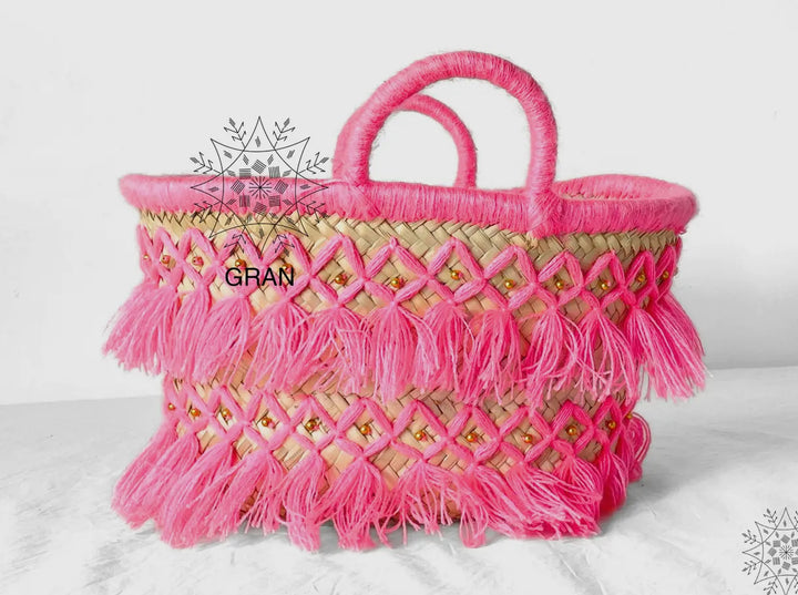 Tasseled Moroccan Tote Bag-Hot Pink