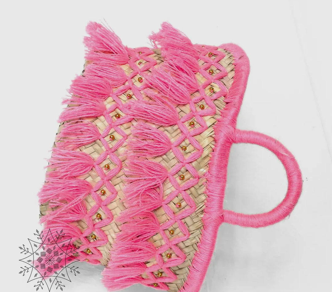 Tasseled Moroccan Tote Bag-Hot Pink