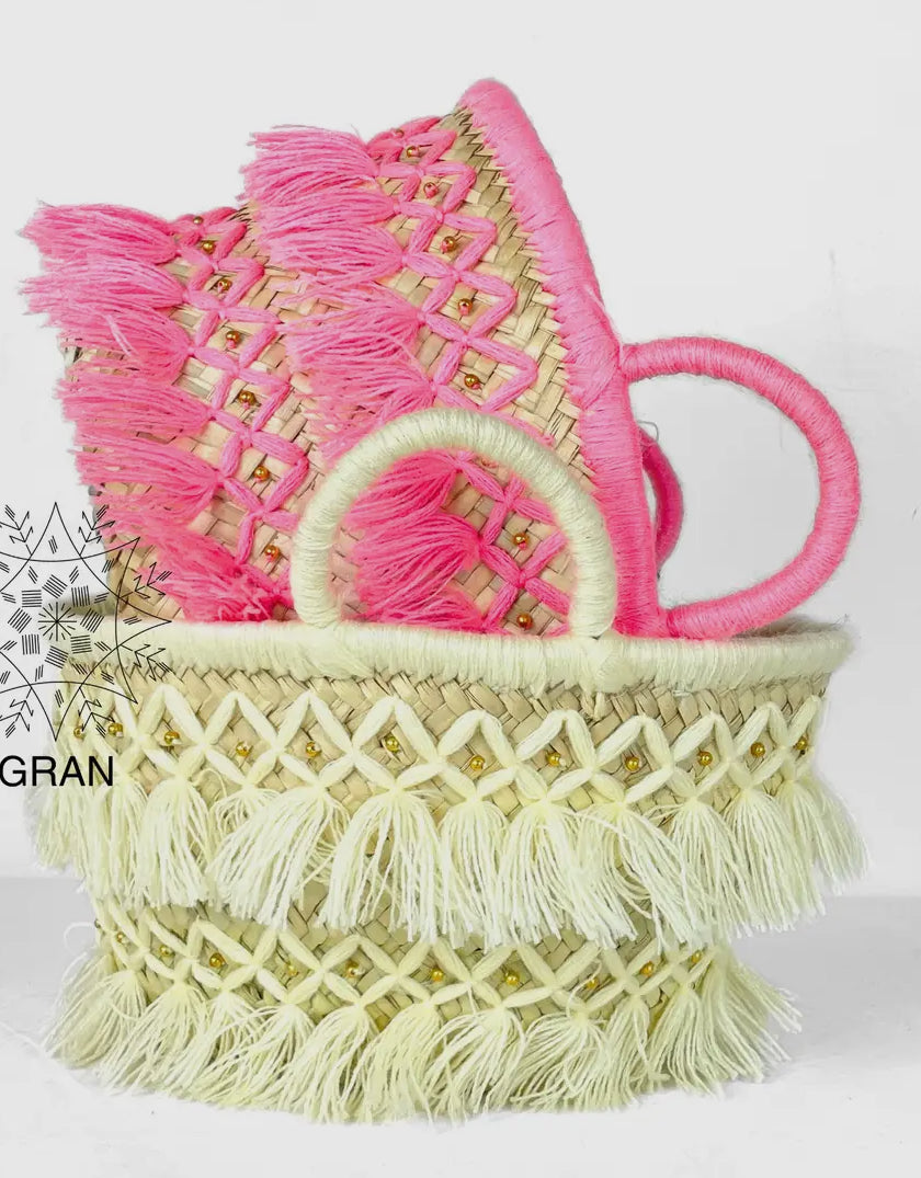 Tasseled Moroccan Tote Bag-Hot Pink