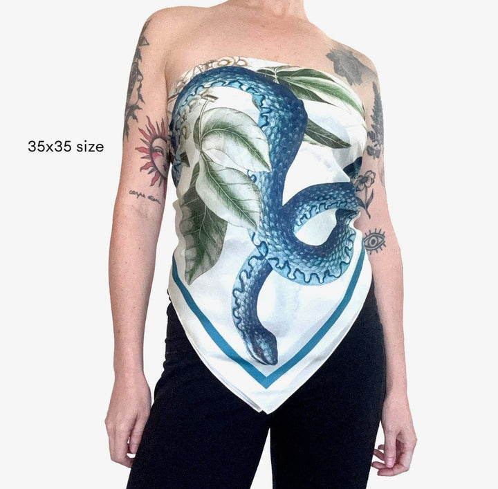 Silk Scarf 100% Blue Snake and Butterfly