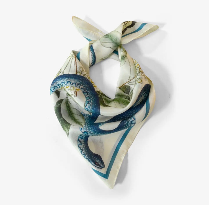 Silk Scarf 100% Blue Snake and Butterfly