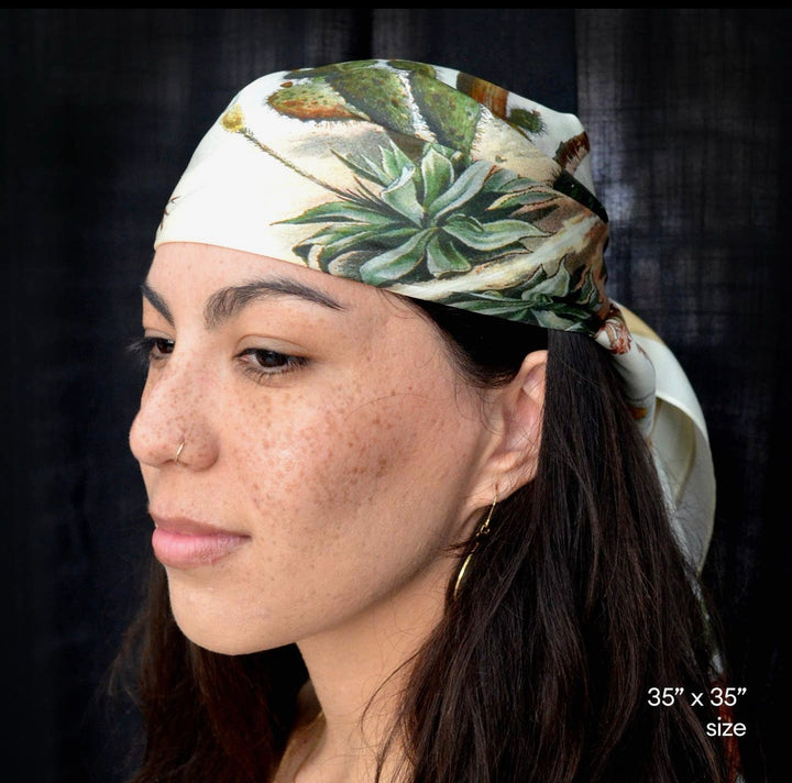 Silk Scarf Botantical Cactus Print 100% Silk