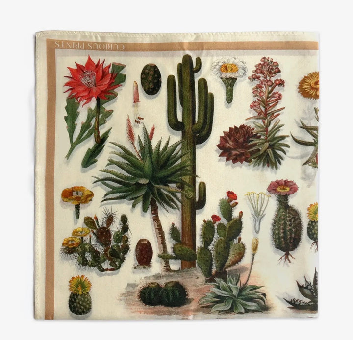Silk Scarf Botantical Cactus Print 100% Silk