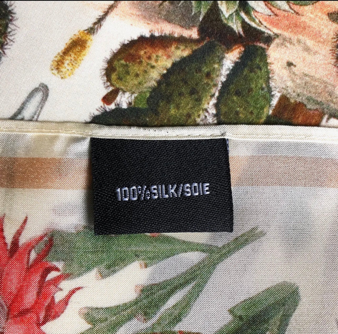 Silk Scarf Botantical Cactus Print 100% Silk