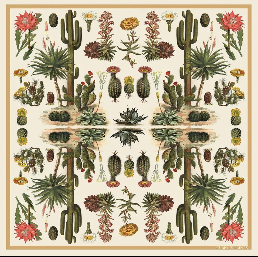 Silk Scarf Botantical Cactus Print 100% Silk