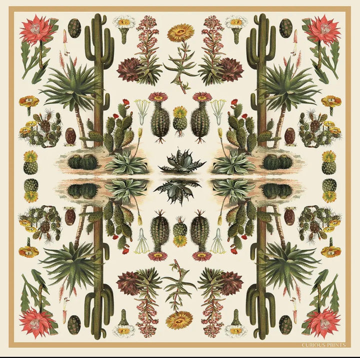 Silk Scarf Botantical Cactus Print 100% Silk