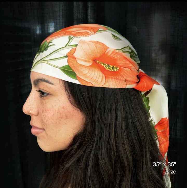 Silk Scarf Botanical Hibiscus Flower 100% Silk