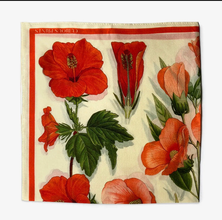 Silk Scarf Botanical Hibiscus Flower 100% Silk