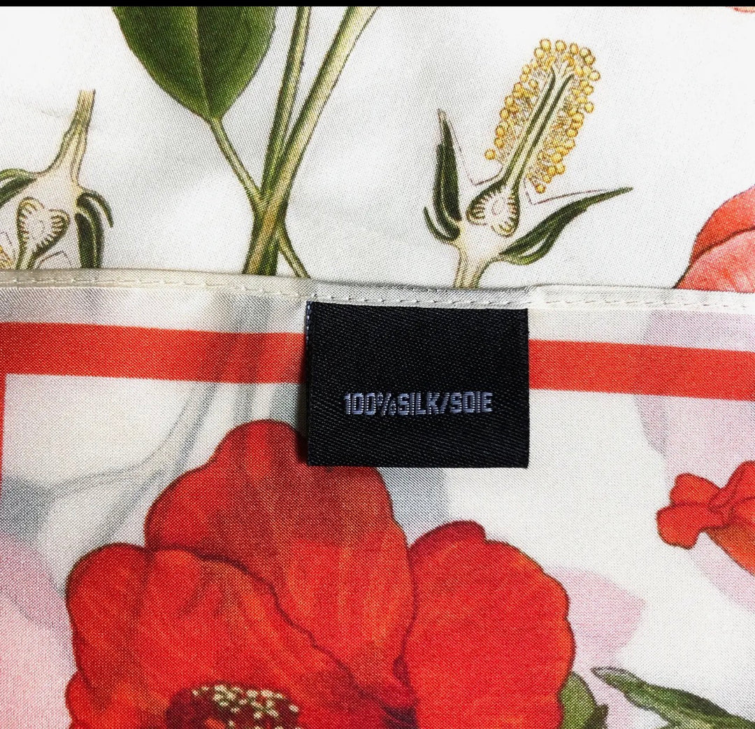 Silk Scarf Botanical Hibiscus Flower 100% Silk