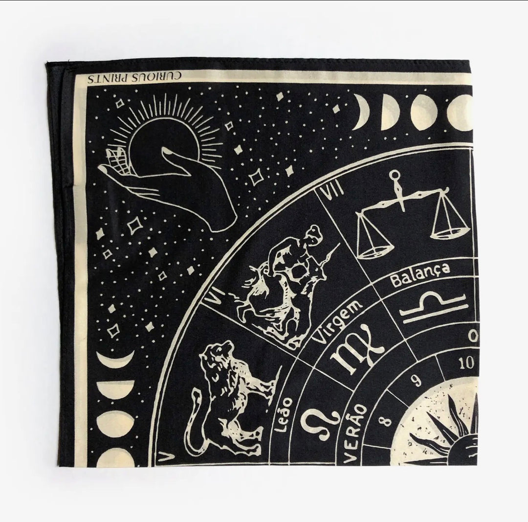 Silk Scarf Zodiac Signs 100% Silk Black/white