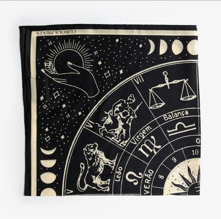 Silk Scarf Zodiac Signs 100% Silk Black/white