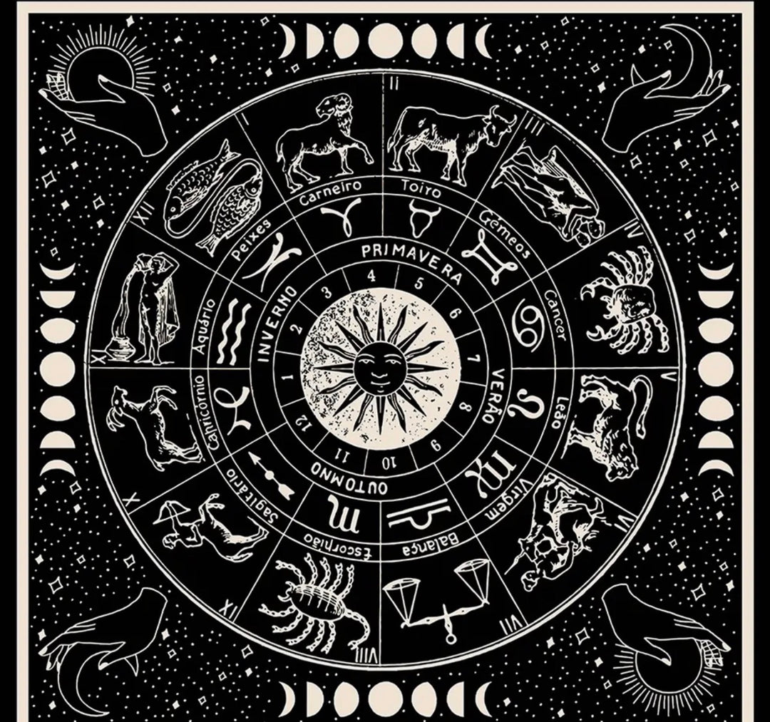 Silk Scarf Zodiac Signs 100% Silk Black/white