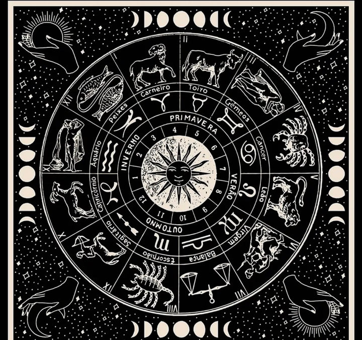 Silk Scarf Zodiac Signs 100% Silk Black/white