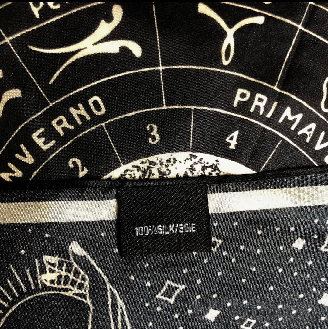 Silk Scarf Zodiac Signs 100% Silk Black/white