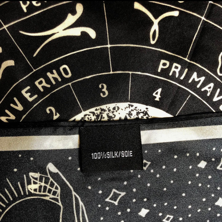 Silk Scarf Zodiac Signs 100% Silk Black/white