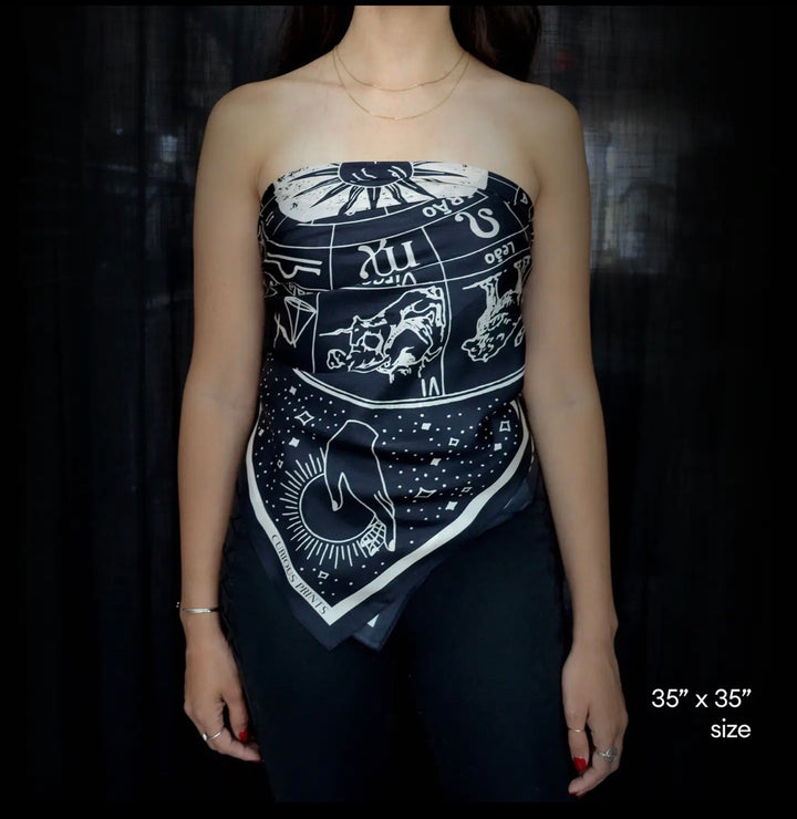 Silk Scarf Zodiac Signs 100% Silk Black/white