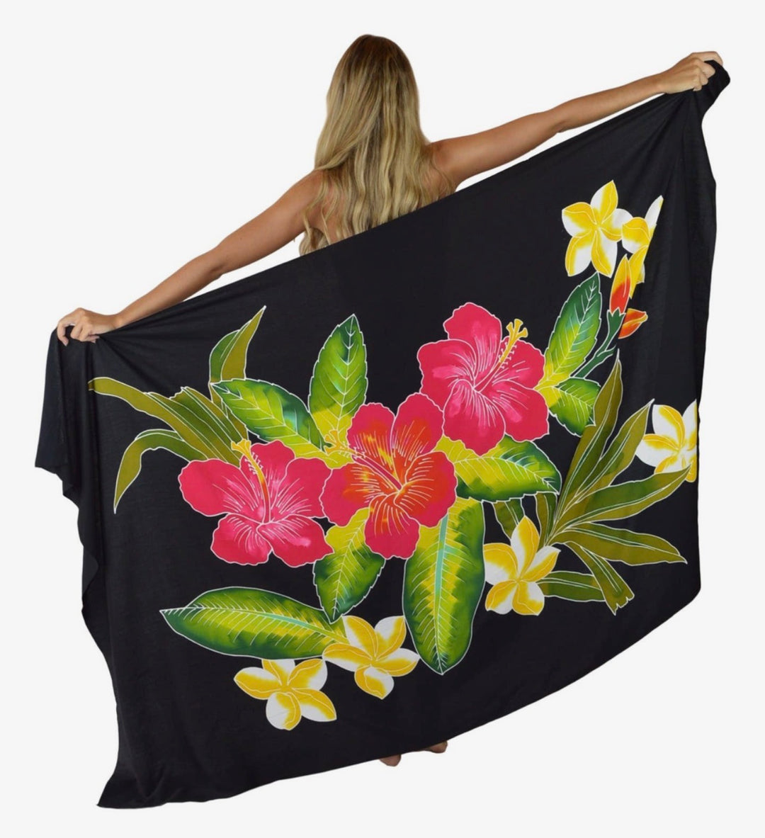 Pareo Sarong Black Batik Hibiscus Cover up