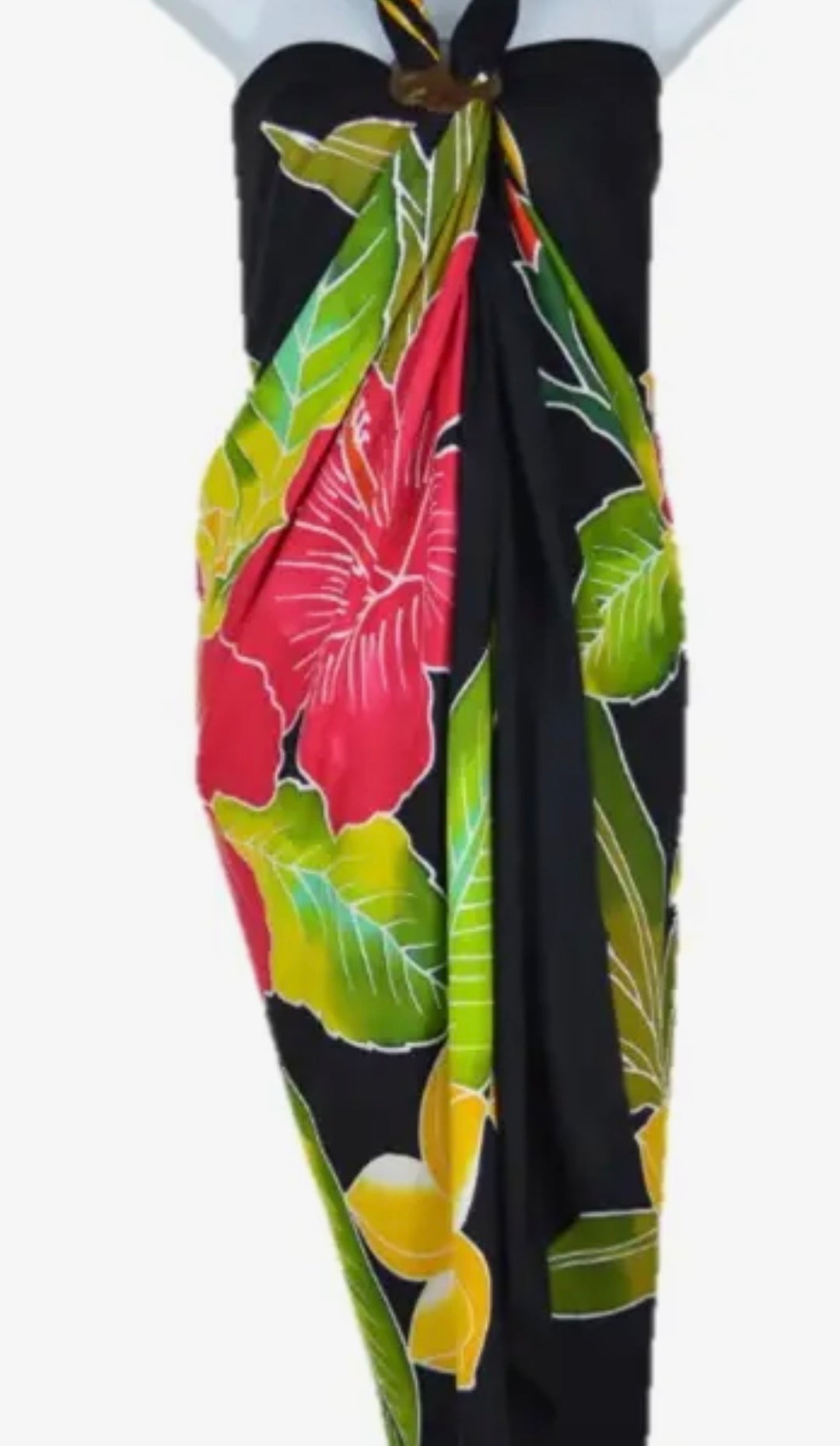 Pareo Sarong Black Batik Hibiscus Cover up
