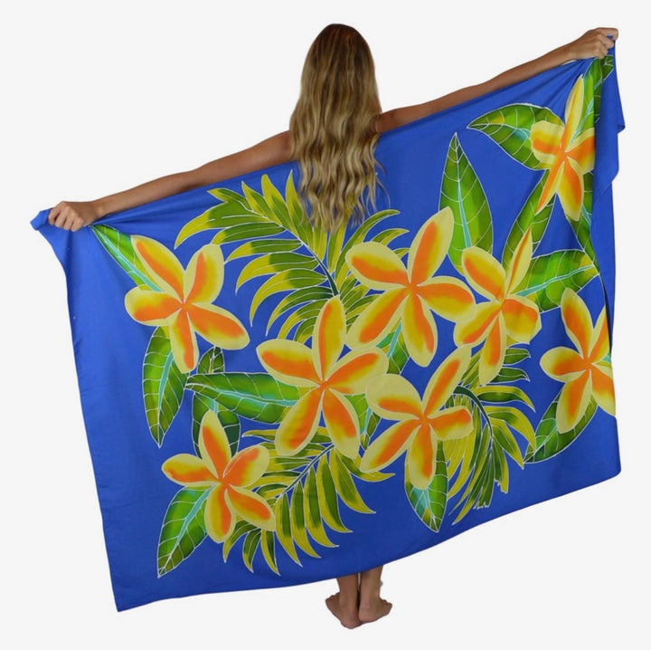 Pareo/sarong Hawaiian Plumaria Batik Cobalt blue Cover Up