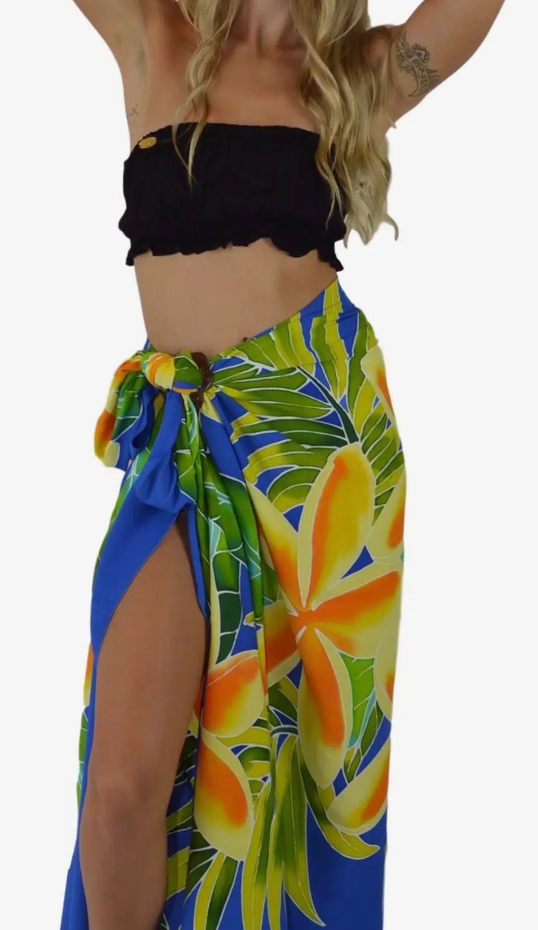 Pareo/sarong Hawaiian Plumaria Batik Cobalt blue Cover Up