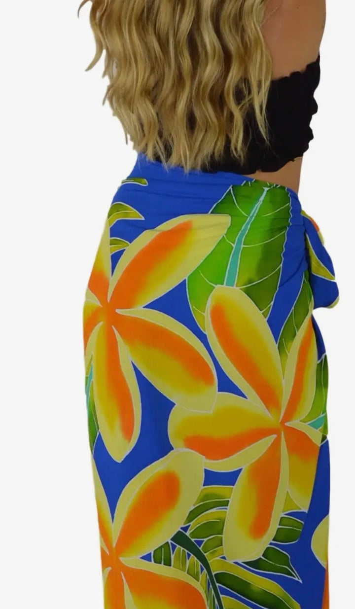 Pareo/sarong Hawaiian Plumaria Batik Cobalt blue Cover Up