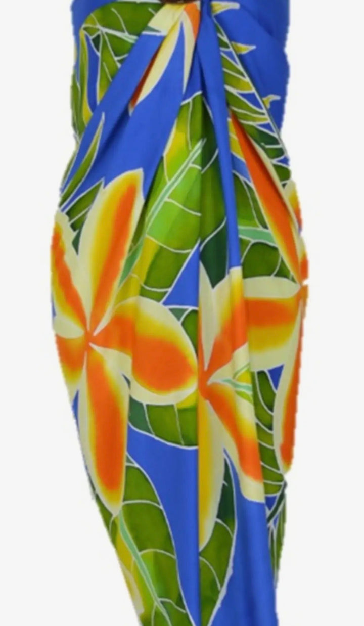 Pareo/sarong Hawaiian Plumaria Batik Cobalt blue Cover Up