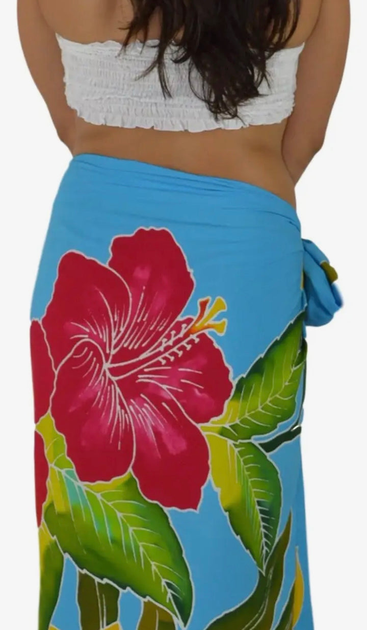Pareo/sarong Hibiscus Batik Turquoise Cover Up