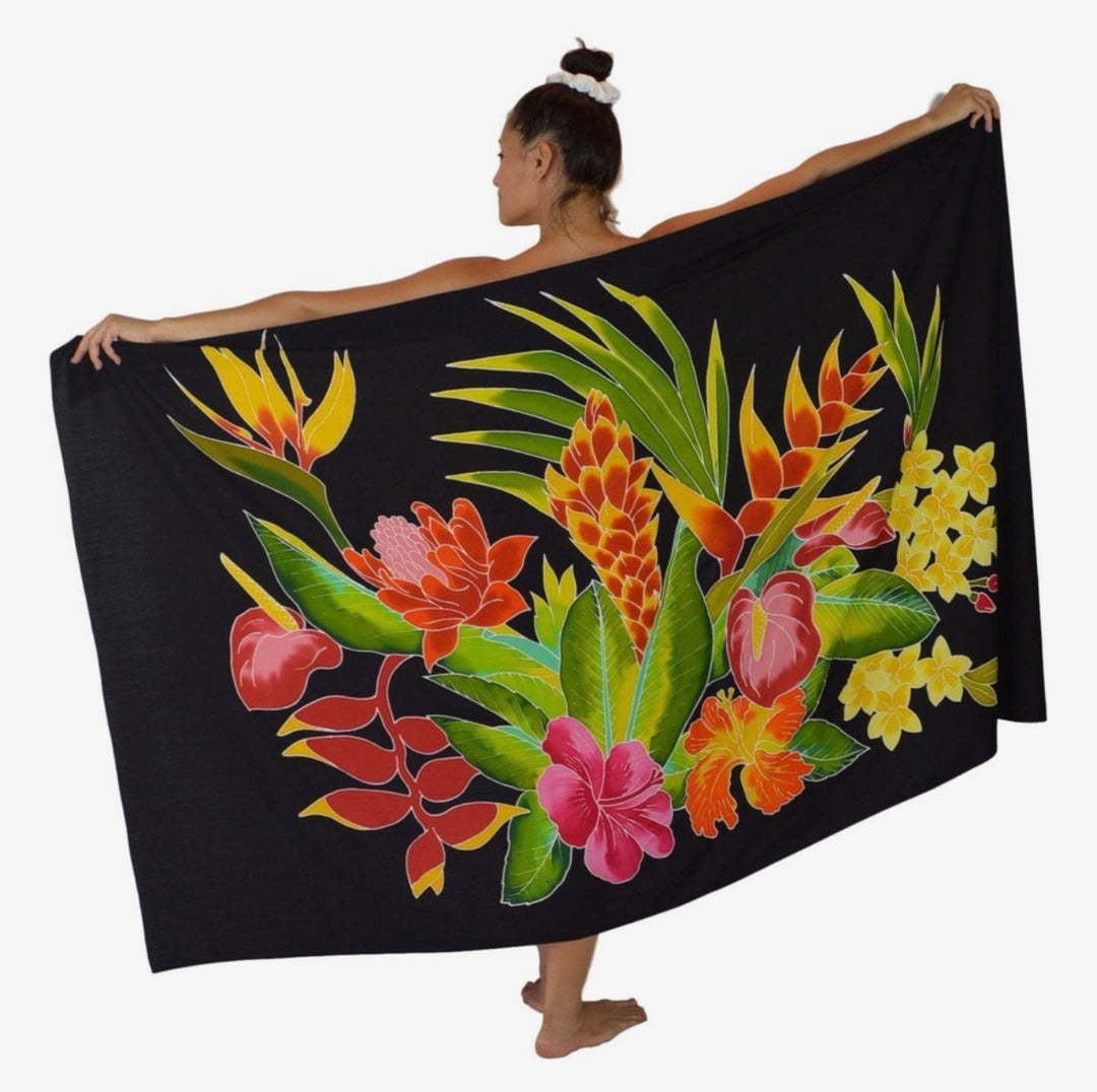 Pareo/sarong Hawaiian Batik Black Multi Cover Up