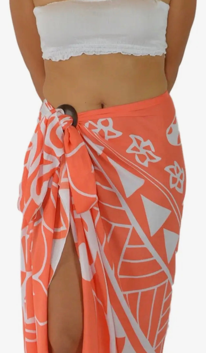 Pareo/sarong Orange Tribal Turtle Cover Up
