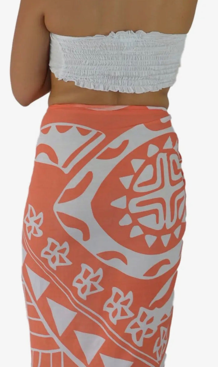 Pareo/sarong Orange Tribal Turtle Cover Up