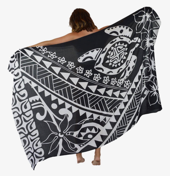Pareo/sarong Black Tribal Turtle Cover Up