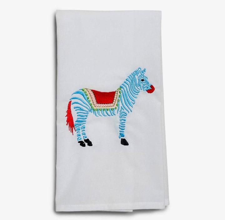Embroidered Tea Towel Preppy Zebra White