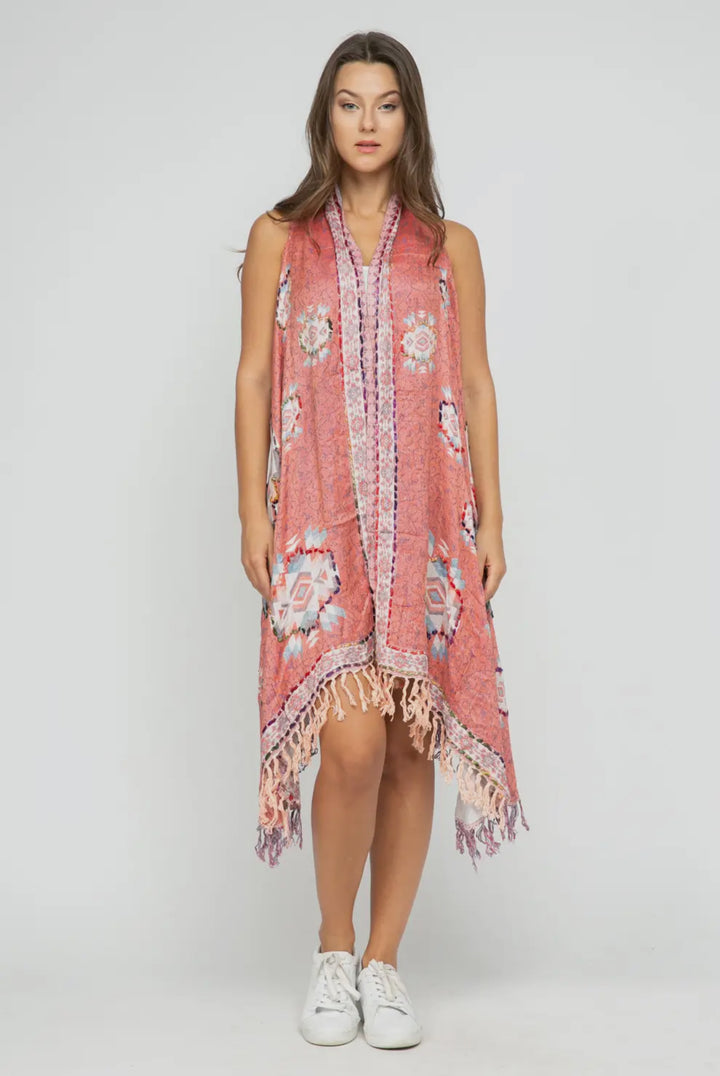 Boho styled embroidered tunic-pink ethnic