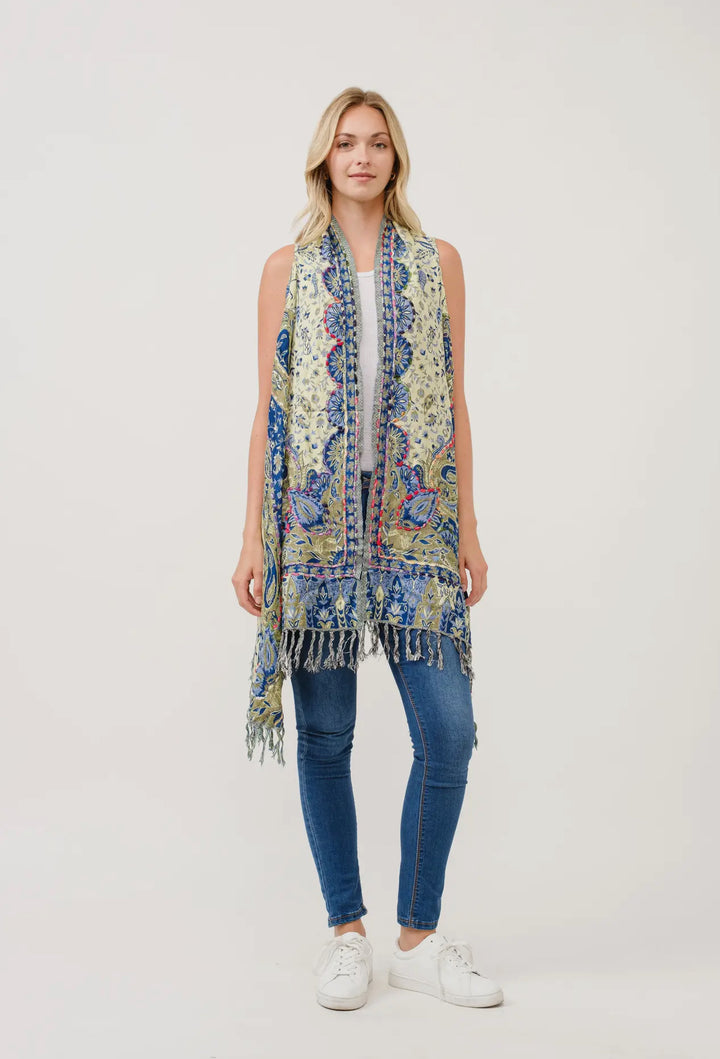 Boho style thick stitch embroidered tunic