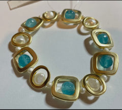Modern Brushed Bead and Potato Pearl Bracelet-Aqua