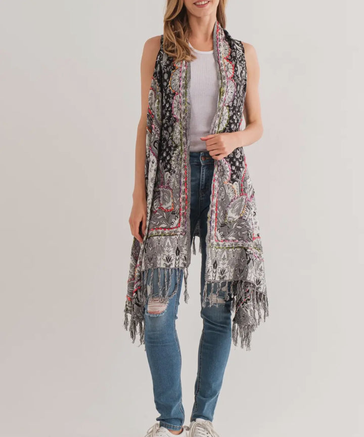 Boho styled tunic-black paisley