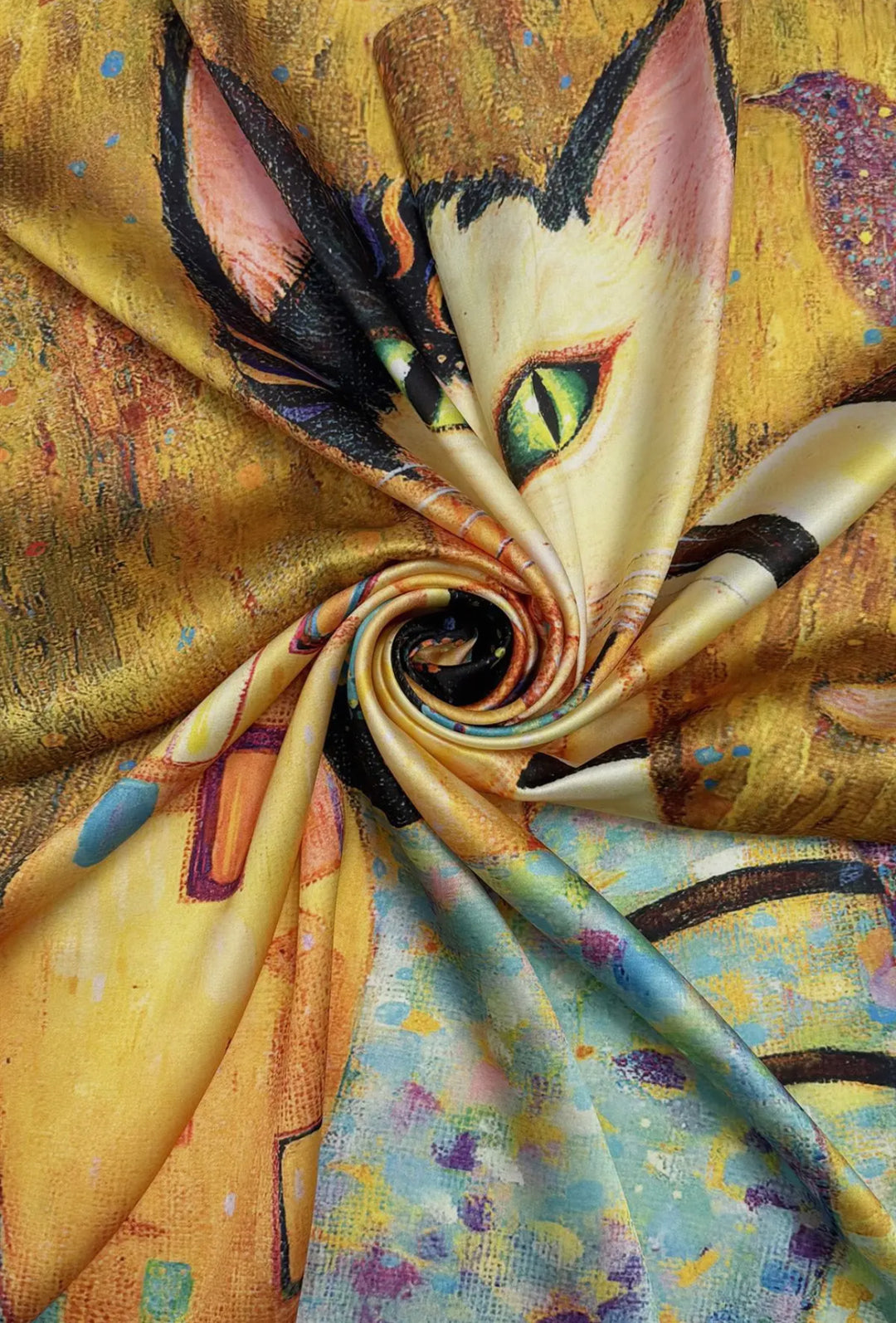 Klimt-style Cat Silk Scarf