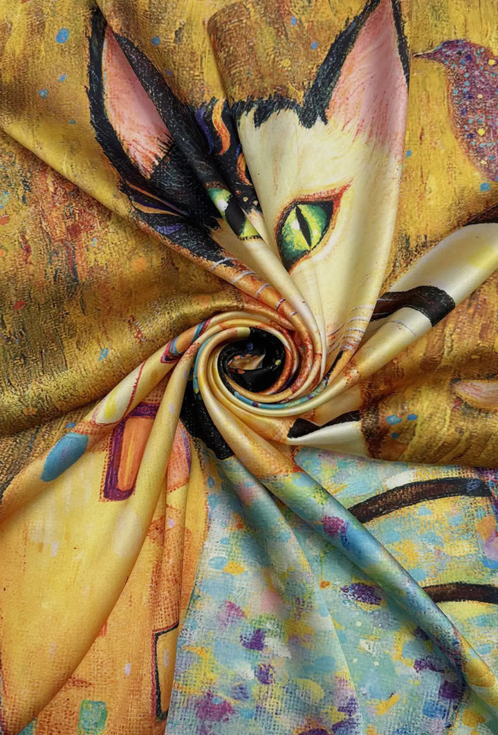 Klimt-style Cat Silk Scarf