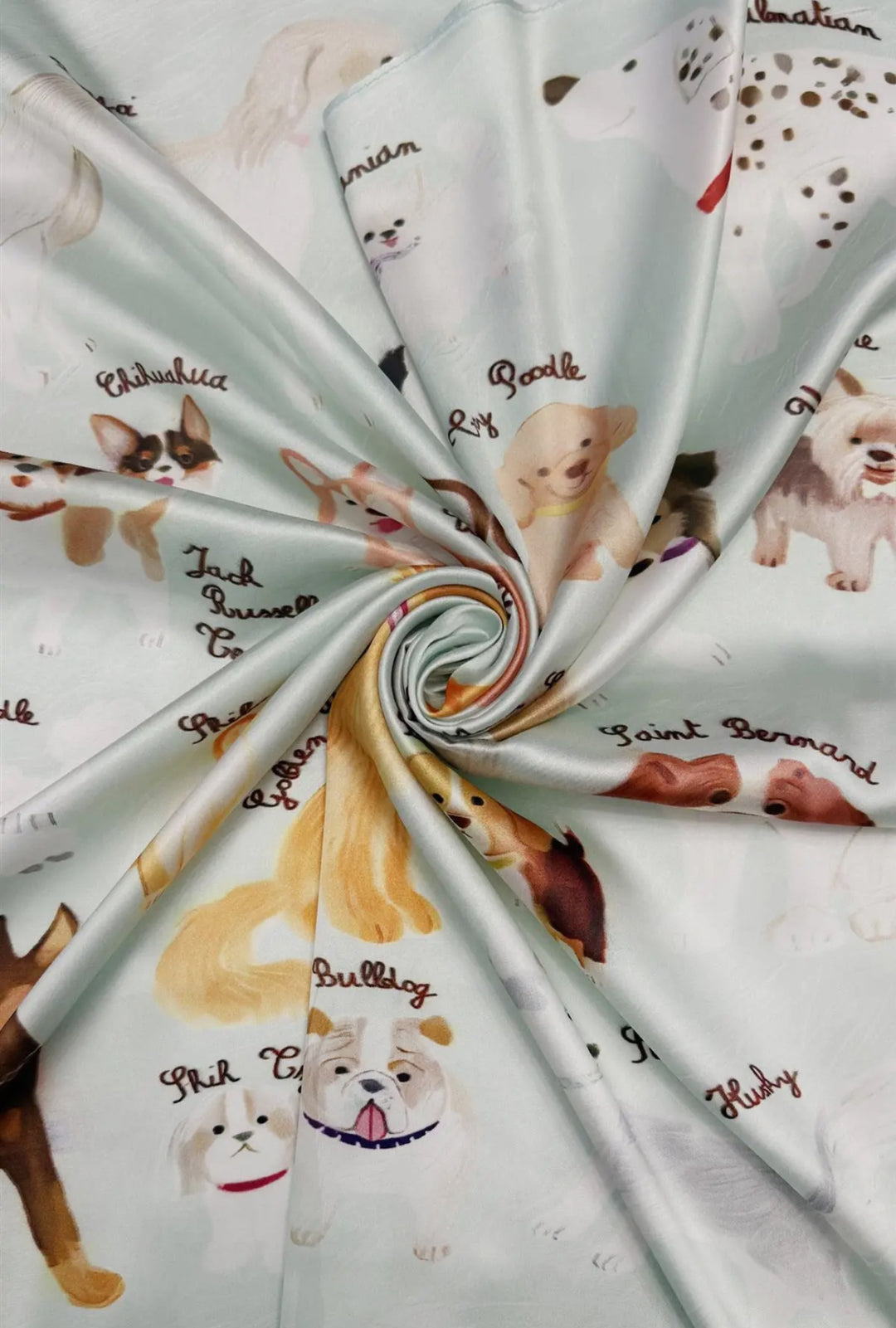 Whimsical Illustrated Dog Silk Scarf