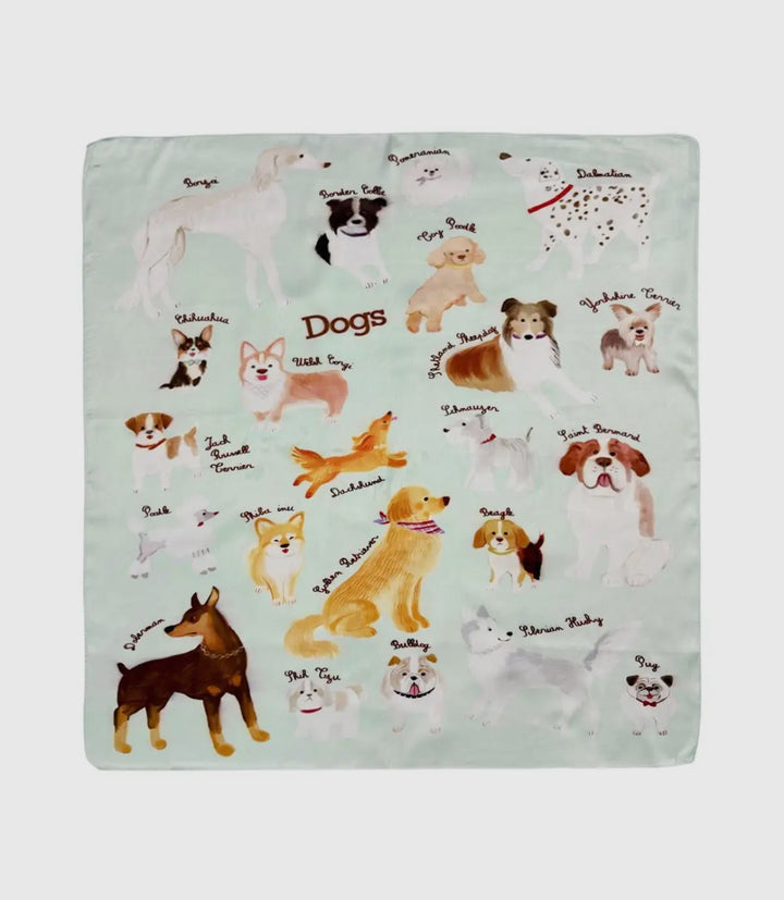 Whimsical Illustrated Dog Silk Scarf