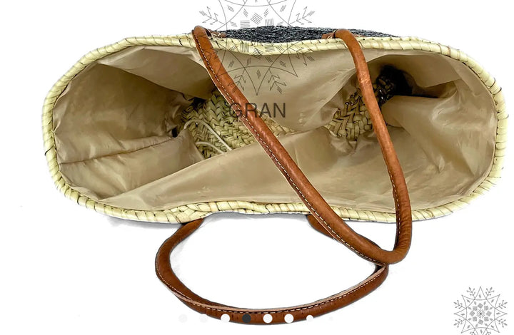 Sequin and Straw Market Tote Bag-Gold