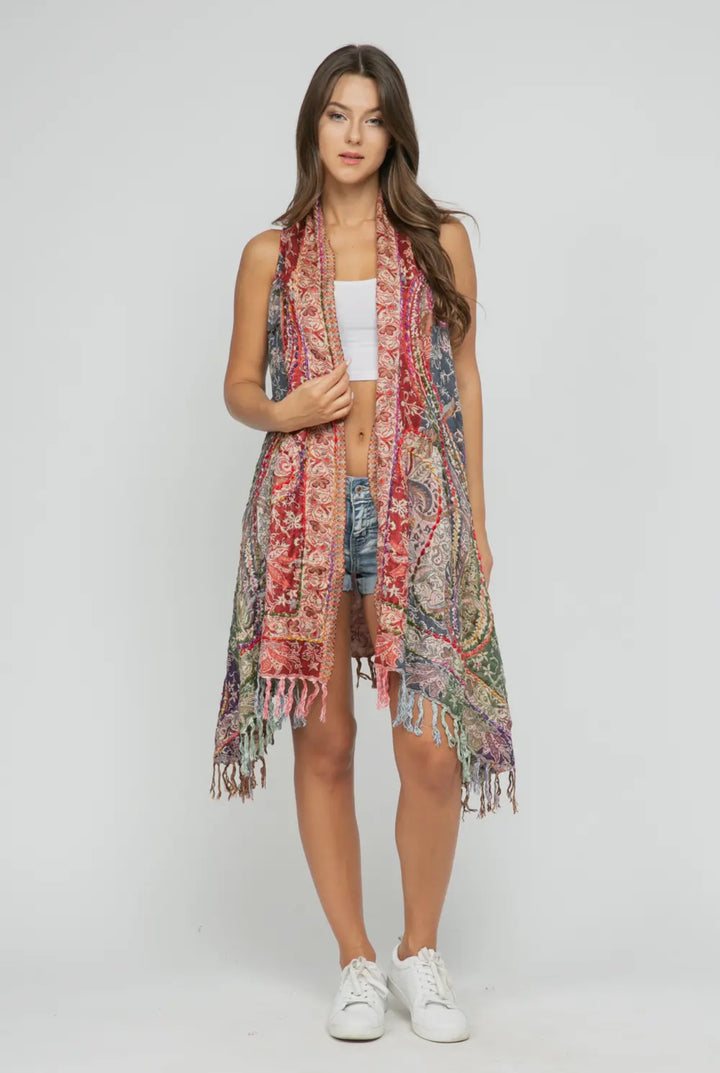 Boho styled thick stitch embroidered tunic