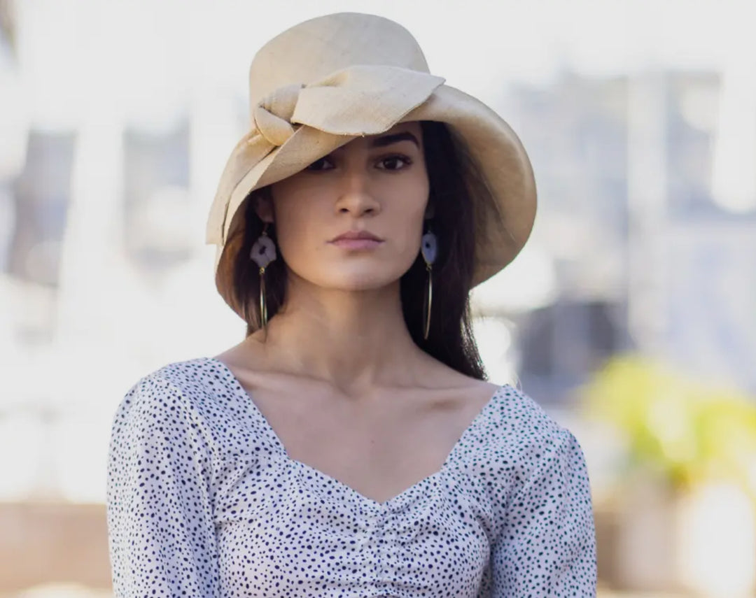 Brim Bucket Straw Hat with bow and 3" Brim-Natural