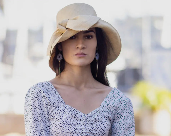 Brim Bucket Straw Hat with bow and 3" Brim-Natural