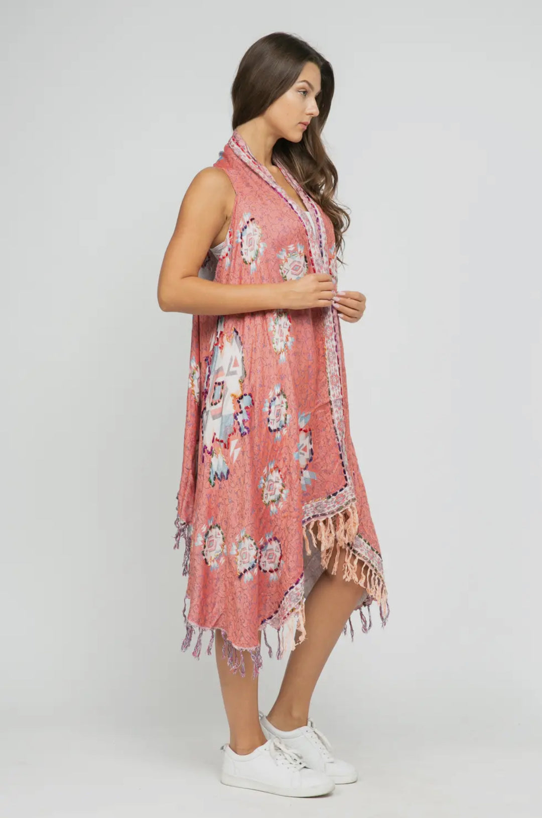 Boho styled embroidered tunic-pink ethnic