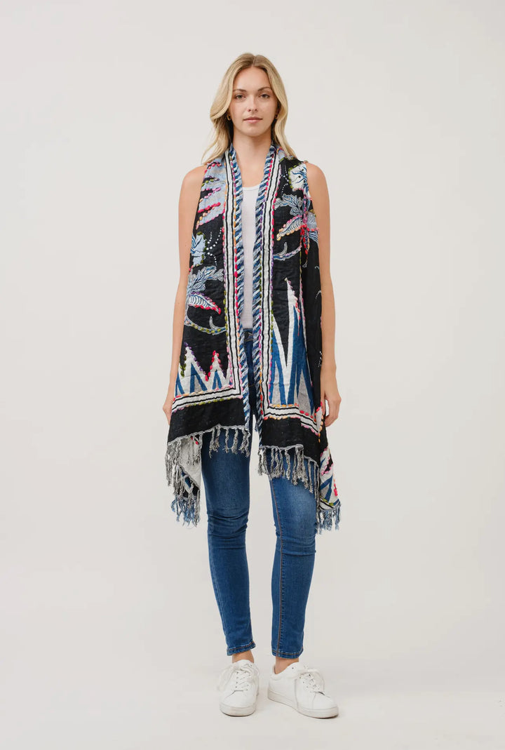 Boho styled embroidered tunic-black graphic