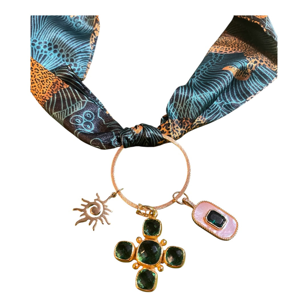 Scarf Charm Necklace-Green Leopard