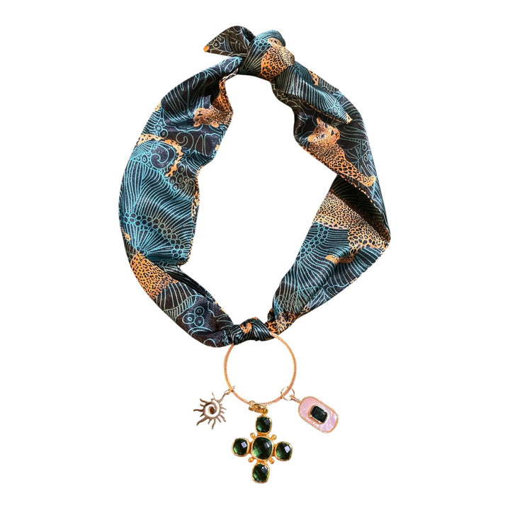 Scarf Charm Necklace-Green Leopard