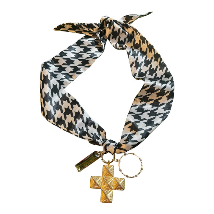 Scarf Charm Necklace-Houndstooth Black and White